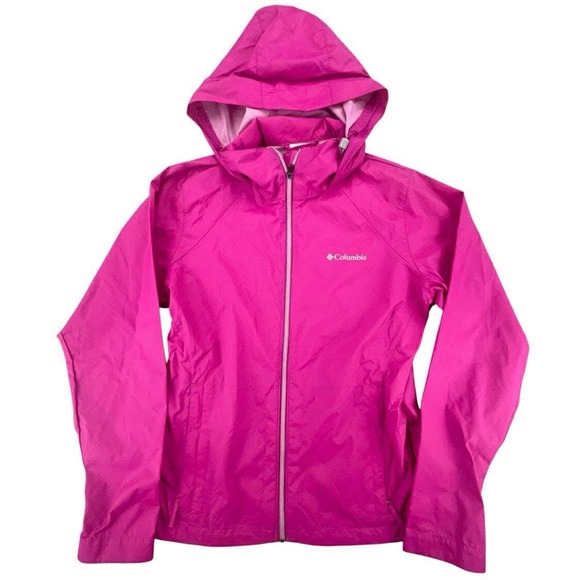 Columbia Womens Lightweight Rain Jacket Hooded Hot Pink Packable Coat Medium - Picture 1 of 10